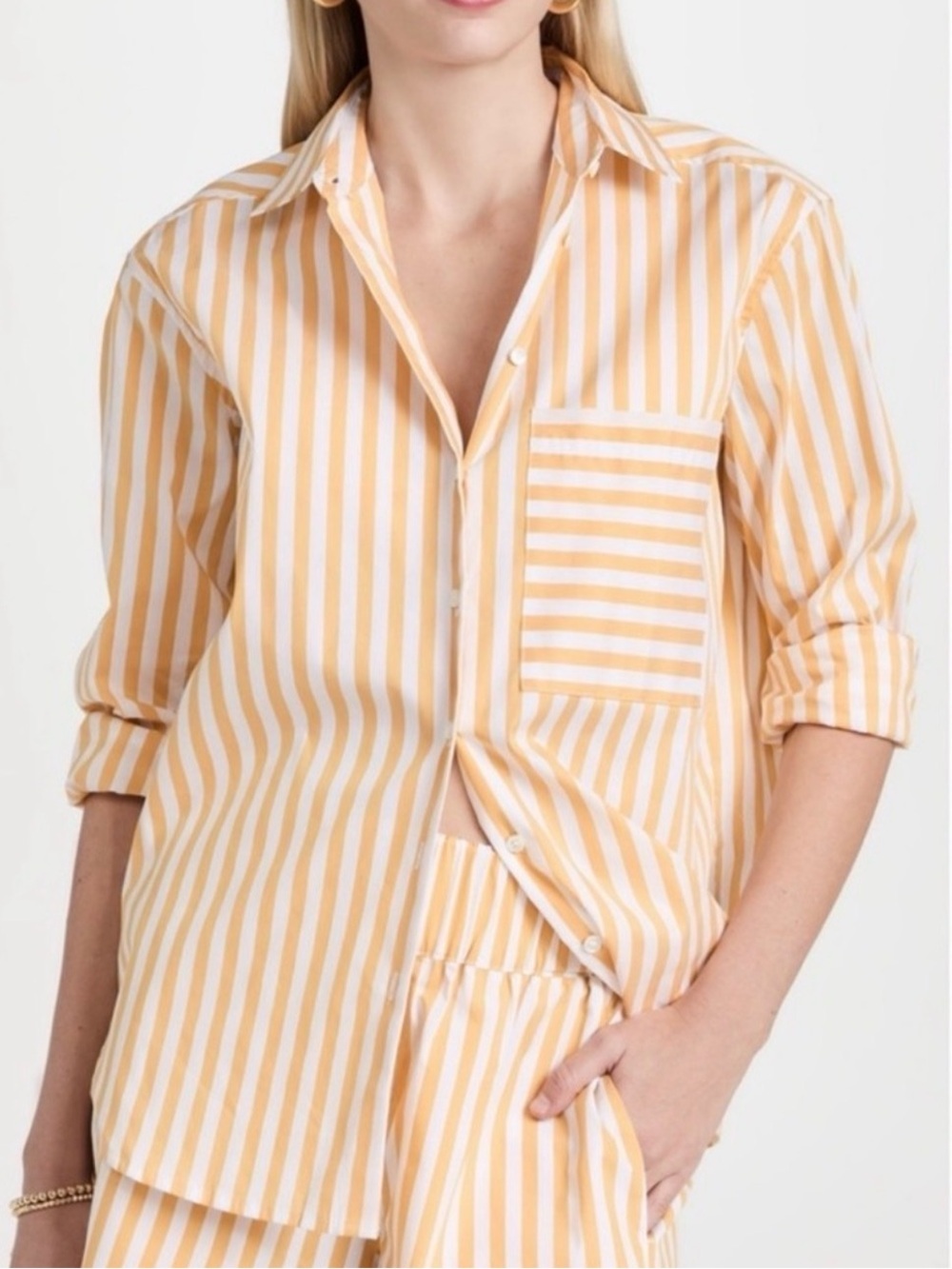 AYR Yellow White Striped Oversized Button-Down Shirt Preppy Size M